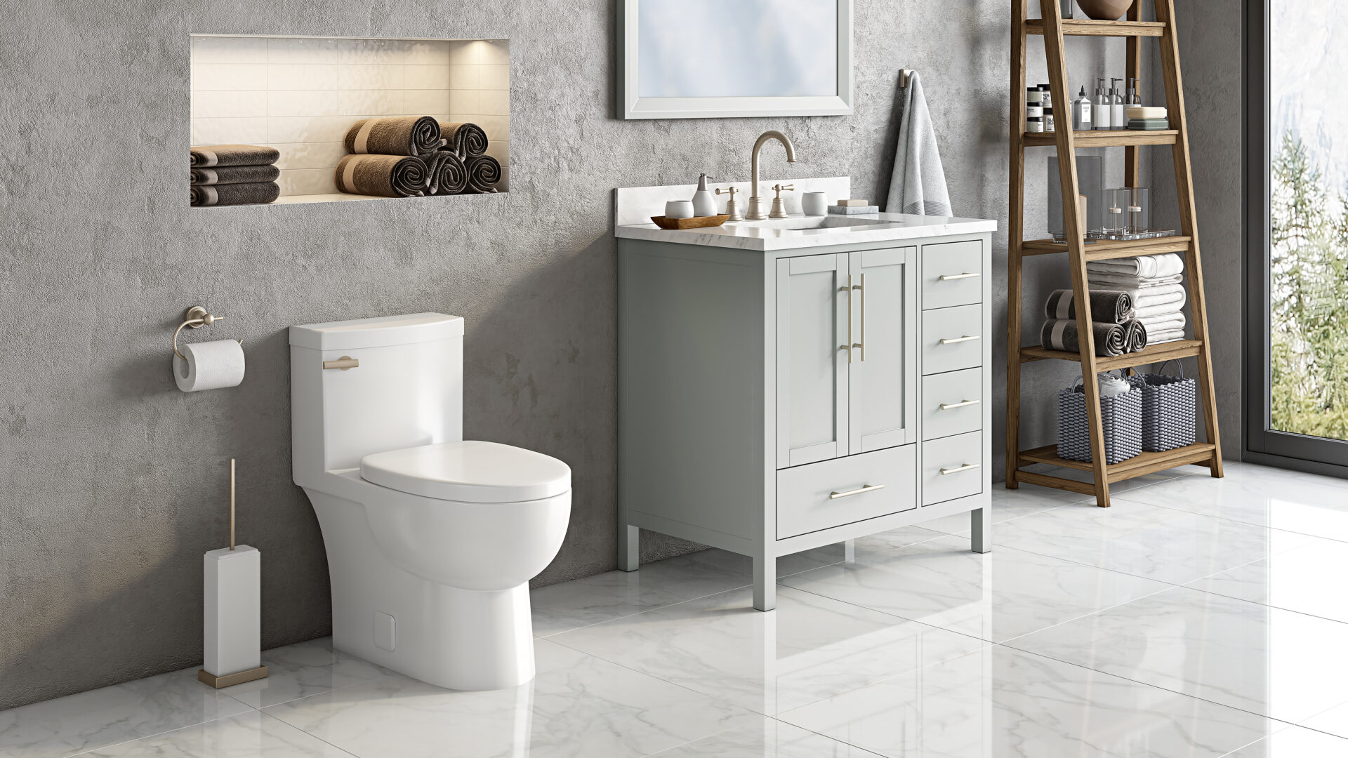 A premium bathroom with a cupboard in it