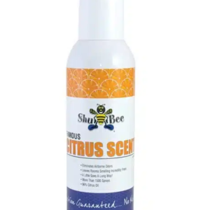 Citrus-scented spray bottle with bee logo